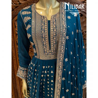 Peacock Blue Chinon Palazzo Suit