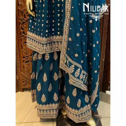 Peacock Blue Chinon Palazzo Suit