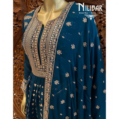 Peacock Blue Chinon Palazzo Suit