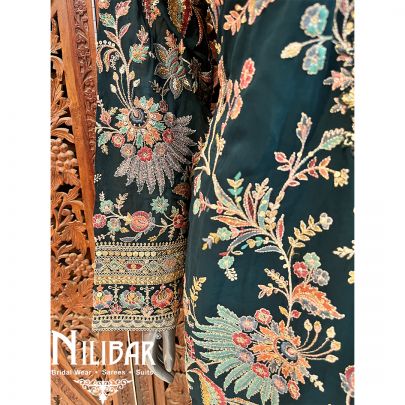 Bottle Green Georgette Palazzo Suit