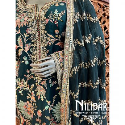 Bottle Green Georgette Palazzo Suit