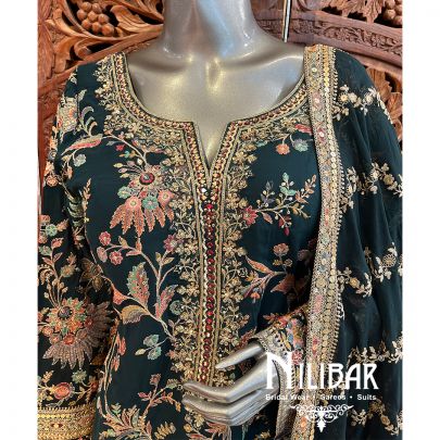 Bottle Green Georgette Palazzo Suit