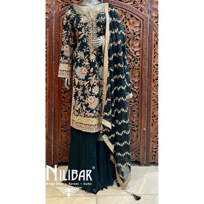 Bottle Green Georgette Palazzo Suit