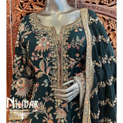 Bottle Green Georgette Palazzo Suit