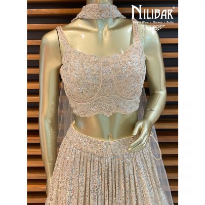 Cream Net Lehenga
