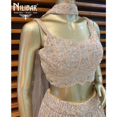 Cream Net Lehenga