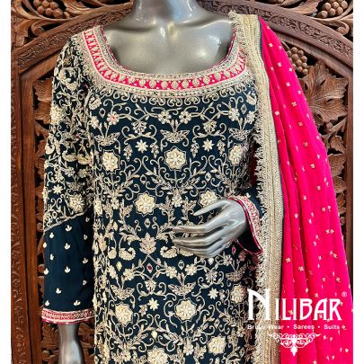 Navy Blue Georgette Garara Suit