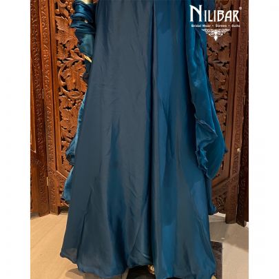 Peacock Blue Satin Palazzo Suit