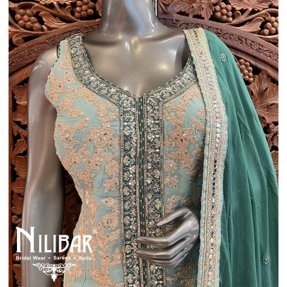 Pista Green With Contrast Jade Green Georgette Garara Suit