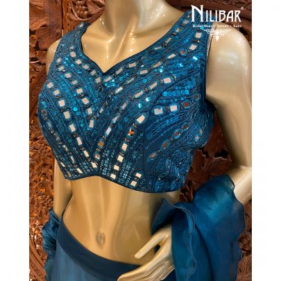 Peacock Blue Satin Palazzo Suit