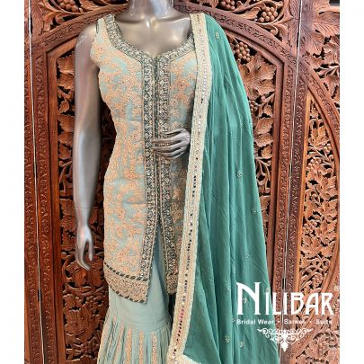 Pista Green With Contrast Jade Green Georgette Garara Suit