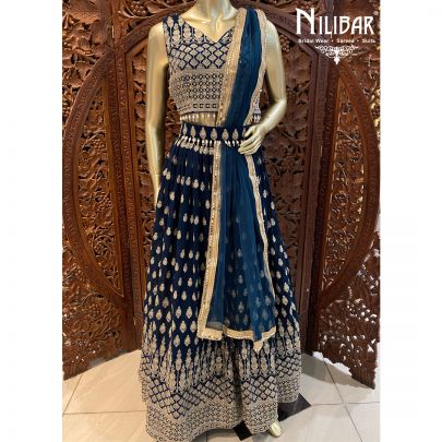 Teal Blue Georgette Lehenga