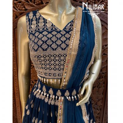 Teal Blue Georgette Lehenga