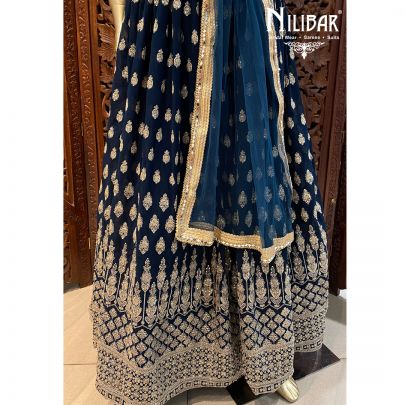 Teal Blue Georgette Lehenga
