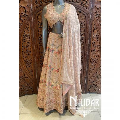 Peach Pink Georgette Lehenga