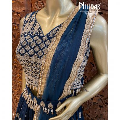 Teal Blue Georgette Lehenga