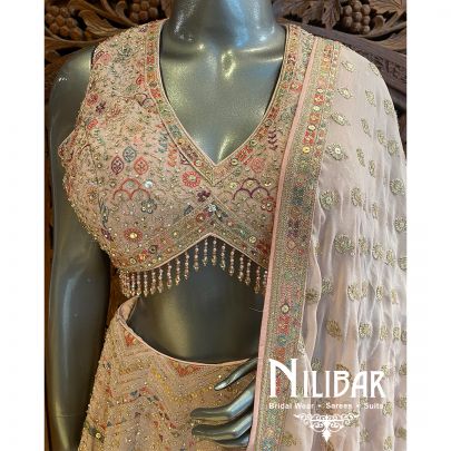 Peach Pink Georgette Lehenga