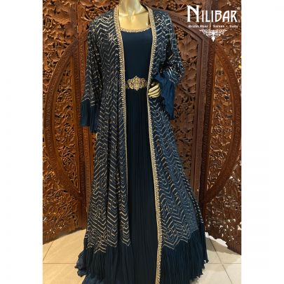 Peacock Blue Chinon Jacket Style Suit
