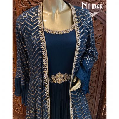 Peacock Blue Chinon Jacket Style Suit