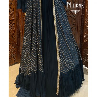 Peacock Blue Chinon Jacket Style Suit