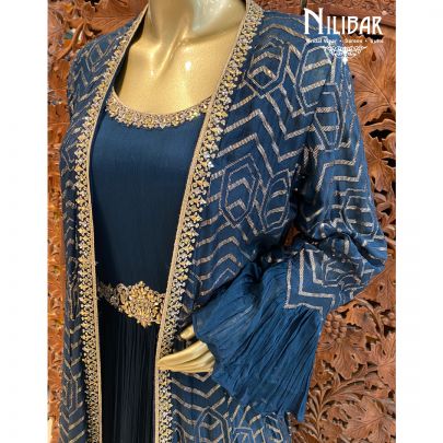 Peacock Blue Chinon Jacket Style Suit