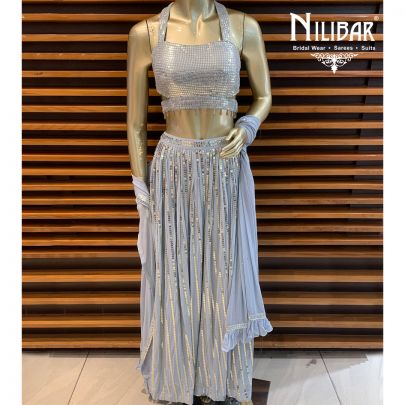 Ash Blue Georgette Palazzo Suit
