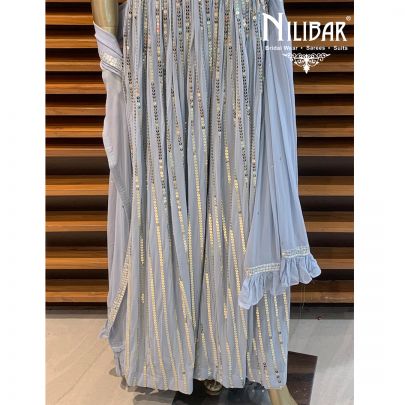 Ash Blue Georgette Palazzo Suit