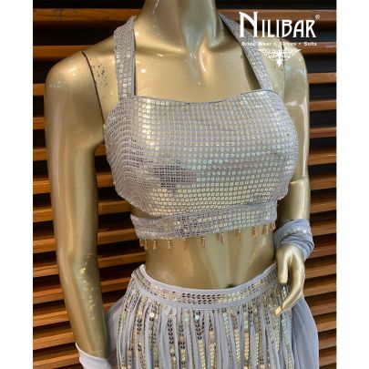 Ash Blue Georgette Palazzo Suit