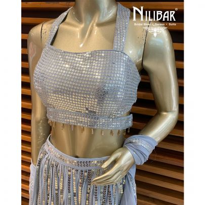 Ash Blue Georgette Palazzo Suit