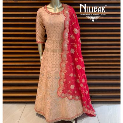 Peach Banarasi Silk Anarkali