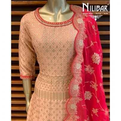 Peach Banarasi Silk Anarkali