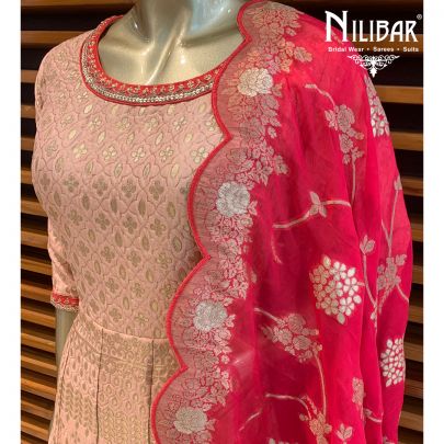 Peach Banarasi Silk Anarkali