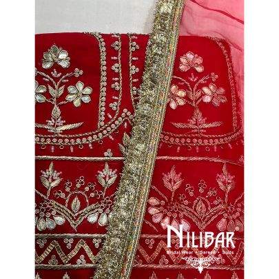 Indian Red Organza Unstitched Suit