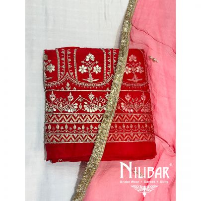 Indian Red Organza Unstitched Suit