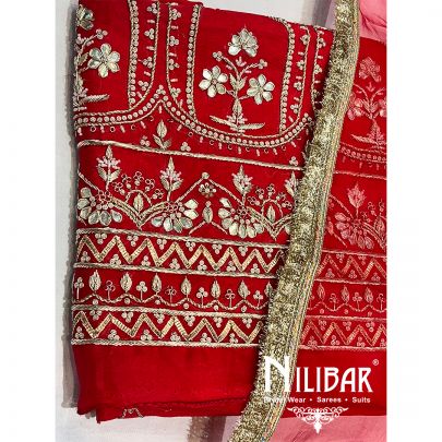Indian Red Organza Unstitched Suit