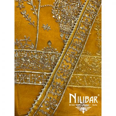 Mustard Yellow Organza Unstitched Suit