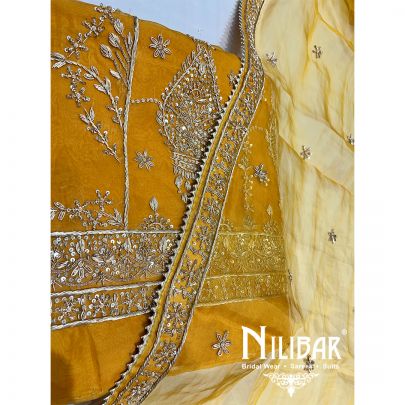 Mustard Yellow Organza Unstitched Suit
