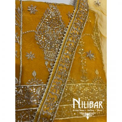 Mustard Yellow Organza Unstitched Suit