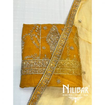 Mustard Yellow Organza Unstitched Suit