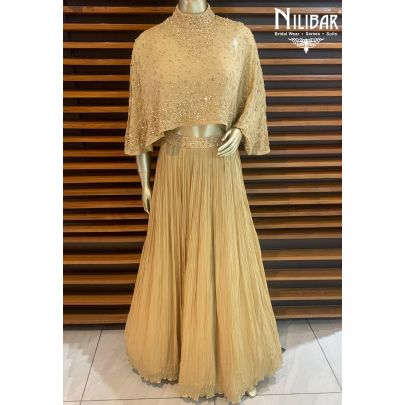 Golden Chinon Ponchu Style Lehenga