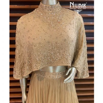 Golden Chinon Ponchu Style Lehenga