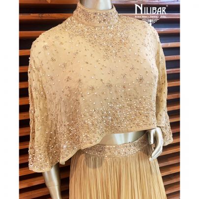 Golden Chinon Ponchu Style Lehenga
