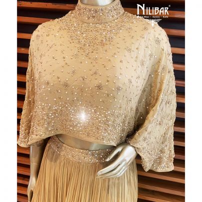 Golden Chinon Ponchu Style Lehenga