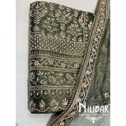 Hunter Green Crushed Silk Unstitched Suit