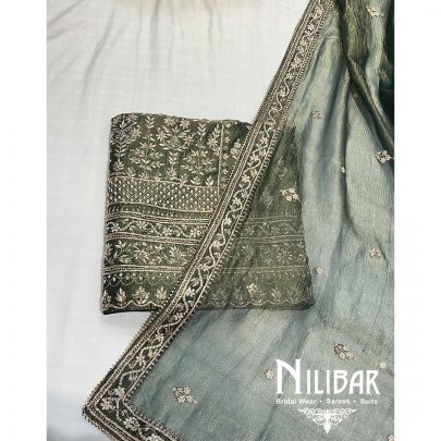 Hunter Green Crushed Silk Unstitched Suit