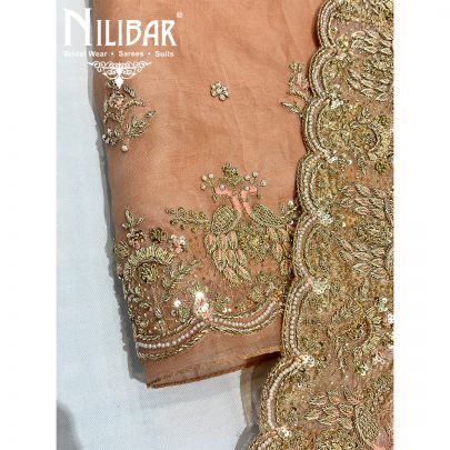 Peach Organza Unstitched Suit