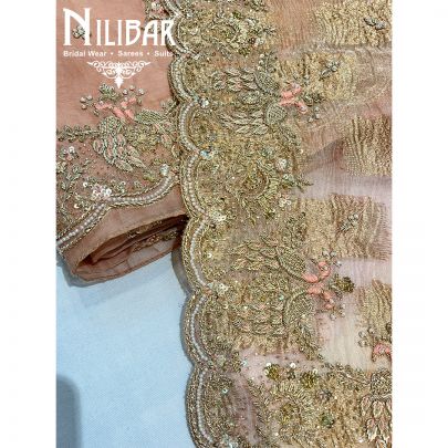 Peach Organza Unstitched Suit