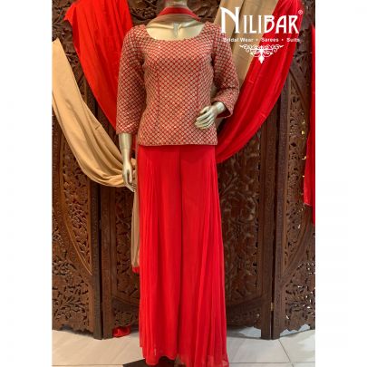 Tart Red Georgette Sharara Suit