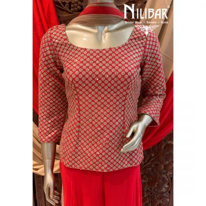 Tart Red Georgette Sharara Suit
