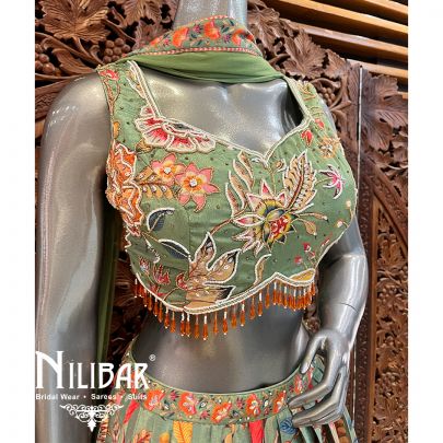 Olive Green Crepe Printed Casual Lehenga